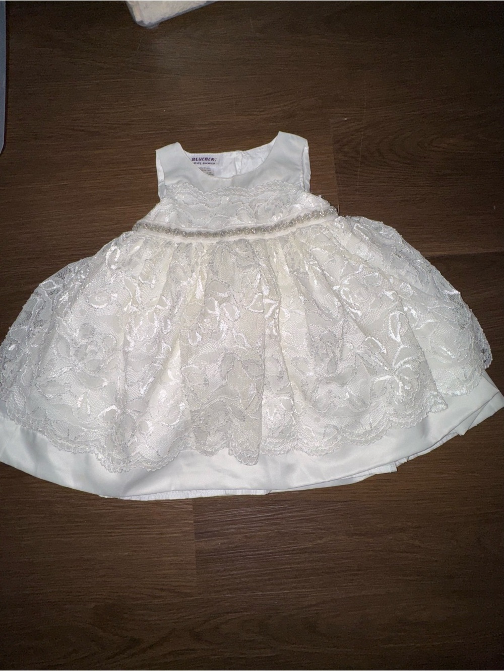 Blueberi Boulevard Ivory Lace Overlay Party Dress